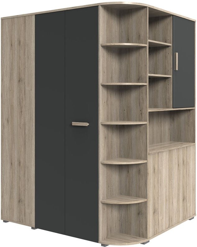 Eckkleiderschrank begehbar mit Bettkasten in Eiche mit graphit CANTON-43