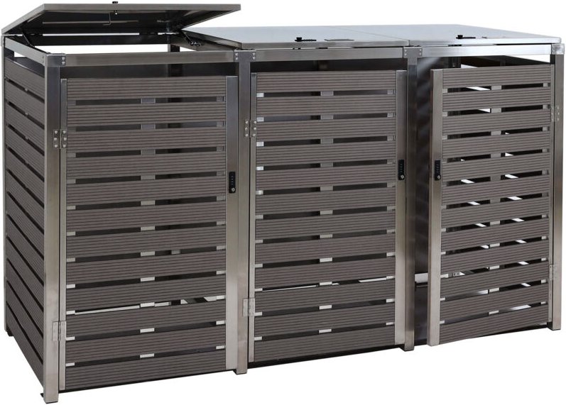 3er Mülltonnenverkleidung HHG-692, Mülltonnenbox, 120x200x85cm WPC Edelstahl 104kg anthrazit