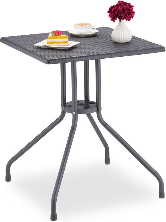 Thumbnail - Relaxdays Gartentisch Rattan-Optik, quadratisch, HBT: 75x61x61cm, Balkontisch, Kunststoff & Metall, Outdoor Tisch, grau