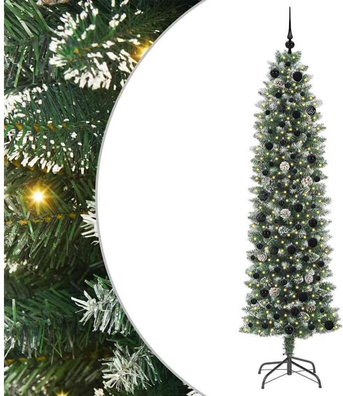 Künstlicher schlanker Weihnachtsbaum Grün und Weiß 210 cm vidaXL