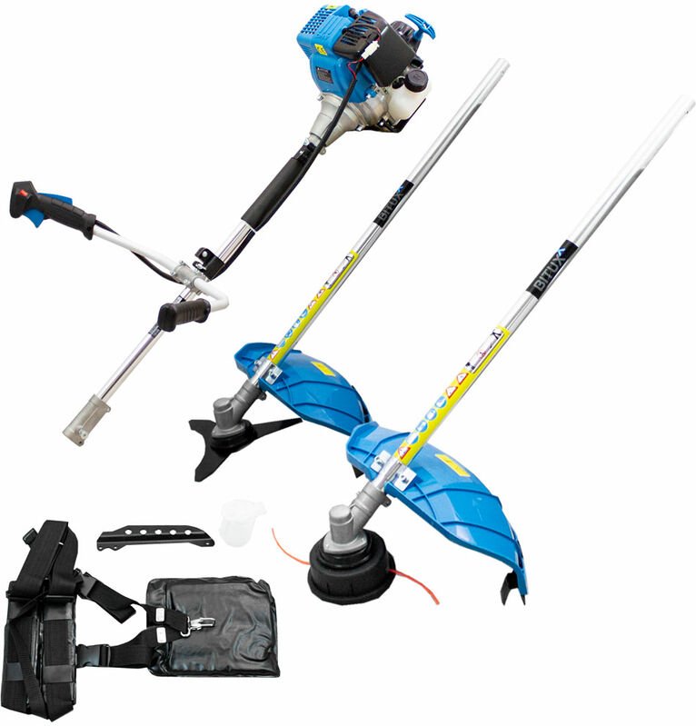 2in1 Benzin Motorsensen Set Trimmer Freischneider mit Fadenkopf 3-Zahnblatt und Doppelschultergurt - laufruhiger 4-Taktm...