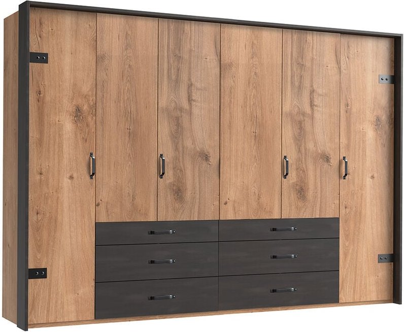 Kleiderschrank 6-trg., 300 cm, mit Passepartout, Eiche mit Stahl Nb., DAVENPORT-43