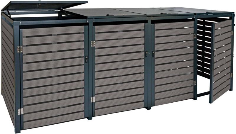 4er Mülltonnenverkleidung HHG-671, Mülltonnenbox Mülltonnenabdeckung, 119x264x84cm WPC Metall 130kg anthrazit