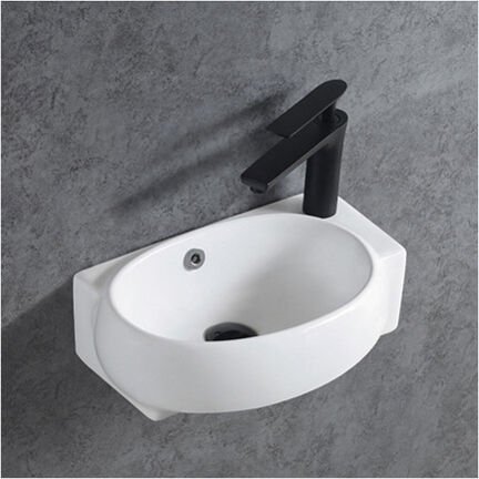 Wandwaschbecken Bernstein KW198 Keramik Gäste-WC 42x28x15cm Weiß glänzend mit Blende Chrom