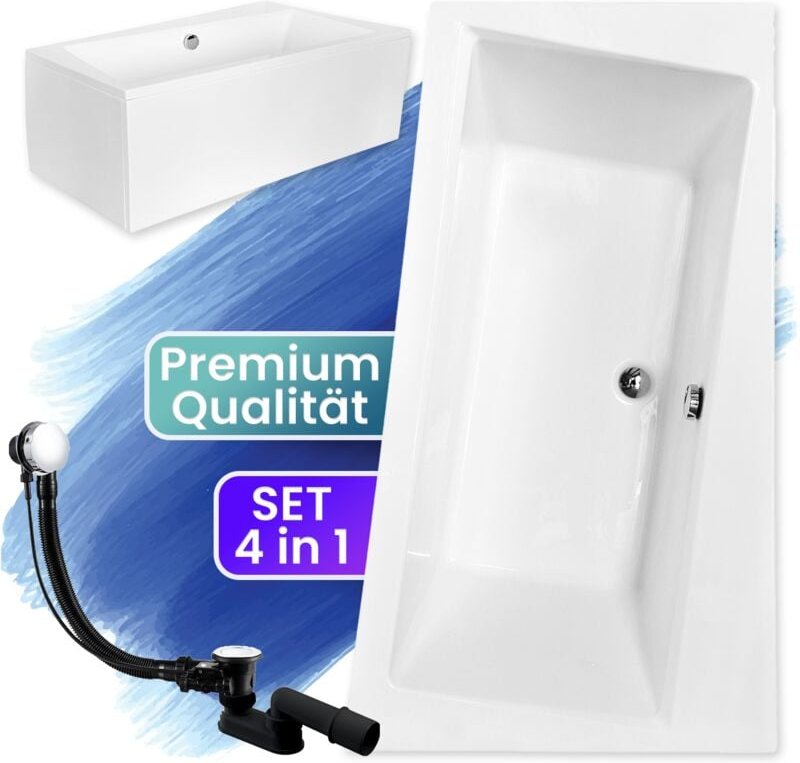 Badland - Badewanne Eckbadewanne 150x90 Rechts mit AcrylSchürze, Ablaufgarnitur & Füßen gratis - Komplettset 4in1 Origin...