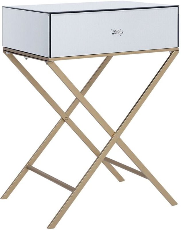 Beliani - Beistelltisch Silber Gold Spiegeleffekt 40 x 50 cm Elegante Optik x förmigen Füße Rechteckig Modern