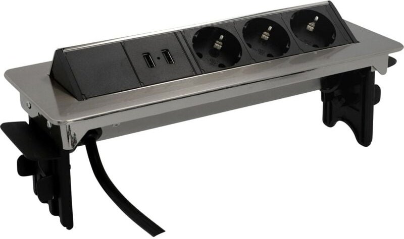 Unitec Einbausteckdosenleiste 3-fach 2m mit 2 x USB Anschlüssen, silber Steckdosenleisten