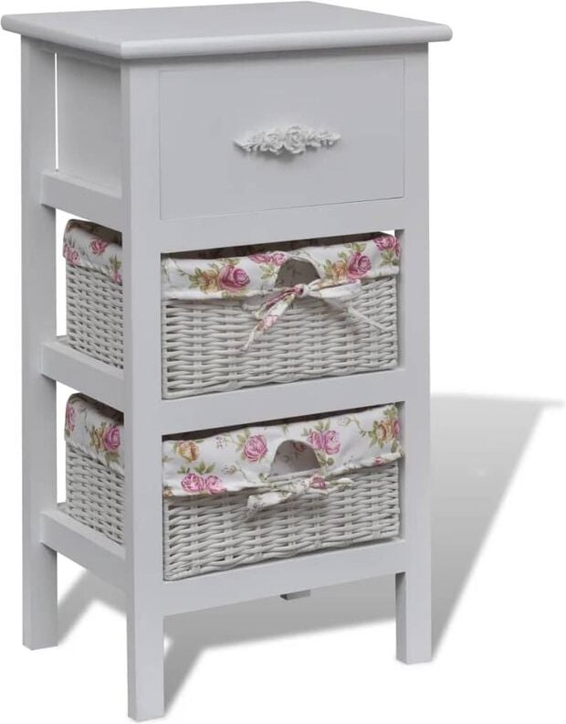 Beistellschrank mit 1 Schublade und 2 Körben Weiß Paulowniaholz Vidaxl