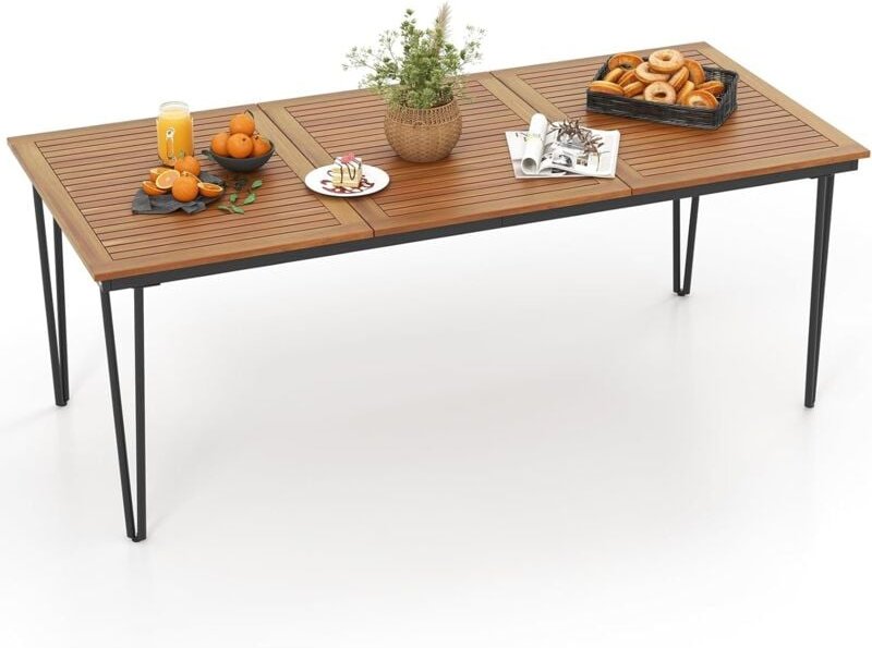 Gartentisch Akazienholz, Garten Esstisch für 8 Personen, Rechteckiger Terrassentisch, Biertisch mit 5cm Schirmloch, Holz...