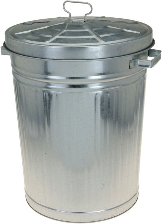 Zink Abfalleimer mit Deckel - 55 Liter - Metall Garten Outdoor Mülleimer silber