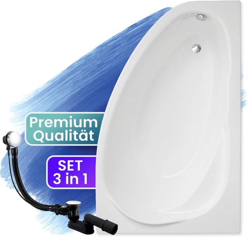 Thumbnail - Badland - Badewanne Eckbadewanne 150x100 Rechts, Ablaufgarnitur & Füßen gratis - Komplettset 3in1 Original Acryl Wanne P...