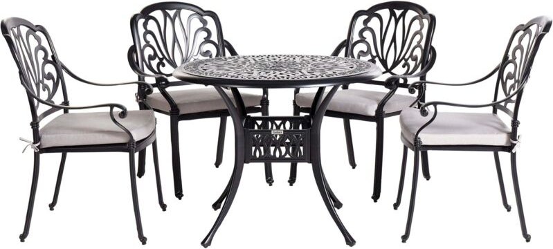 Gartenmöbel Gartenset Schwarz Aluminium 1 Tisch 4 Stühle 4 Gartenkissen