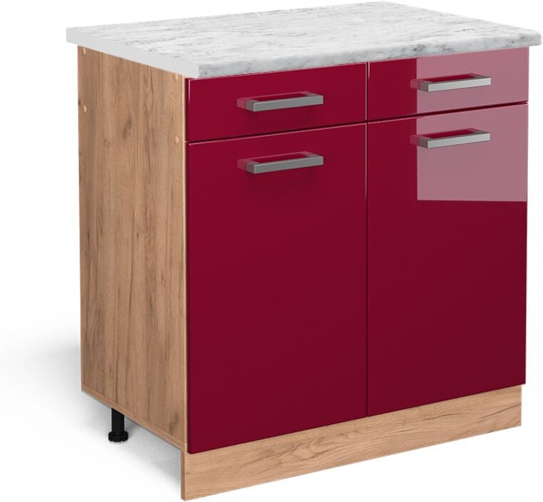 Vicco - Küchenunterschrank R-Line, Bordeaux Hochglanz, 80 cm ap Marmor