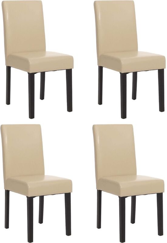 HHG - 4er-Set Esszimmerstuhl Stuhl Küchenstuhl Littau Leder, creme dunkle Beine