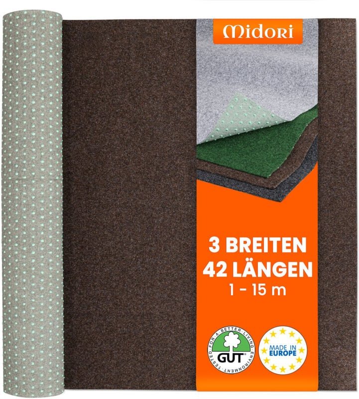 Midori - Rasenteppich 100 x 500 cm Braun Kunstrasen-Teppich mit Noppen Balkon Terrasse Outdoor wasserdurchlässig