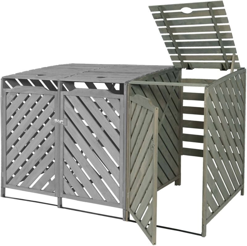 Xl 1er-/2er-Mülltonnenverkleidung Erweiterung HHG 545, Mülltonnenbox, 120x68x98cm Holz MVG-zertifiziert grau