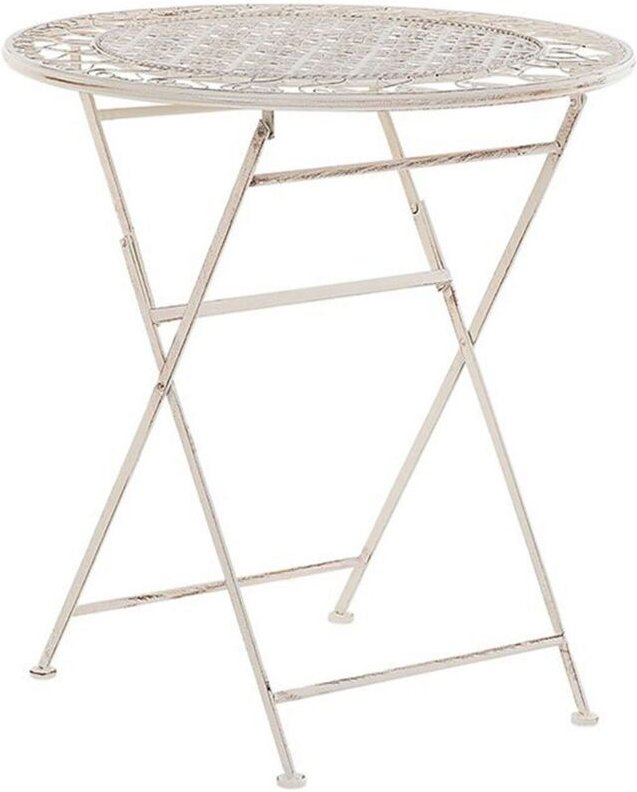 Beliani - Gartentisch Beige Metall Rund Klappbar Balkon Terrasse Garten Romantisch