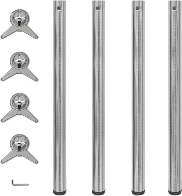 4x höhenverstellbares Tischbein Nickel gebürstet 870 mm Vidaxl