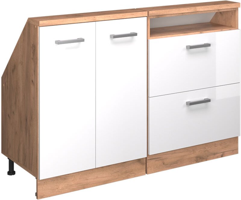 Dachschrägenschrank Rion, Goldkraft Eiche/Weiß Hochglanz, 2er Set, Vicco