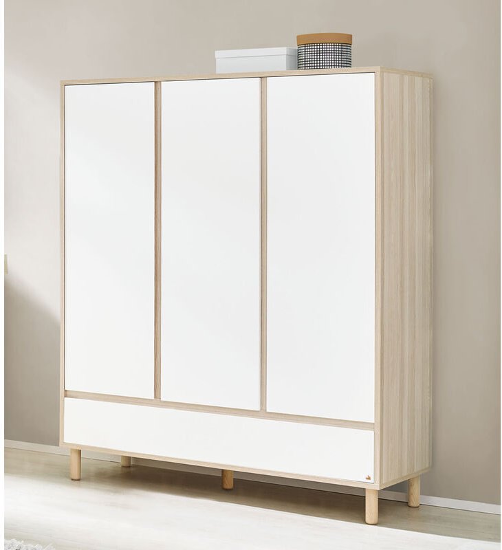 Kleiderschrank Babyzimmer FERRARA-134 in weiß mit Esche Dekor, B/H/T: 155/185/55 cm