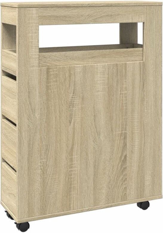 vidaXL Schmaler Badschrank mit Rädern Sonoma-Eiche Holzwerkstoff