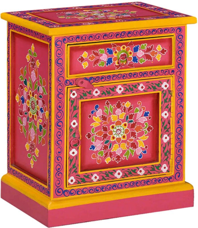 Nachttisch Massivholz Mango Rosa Handbemalt vidaXL