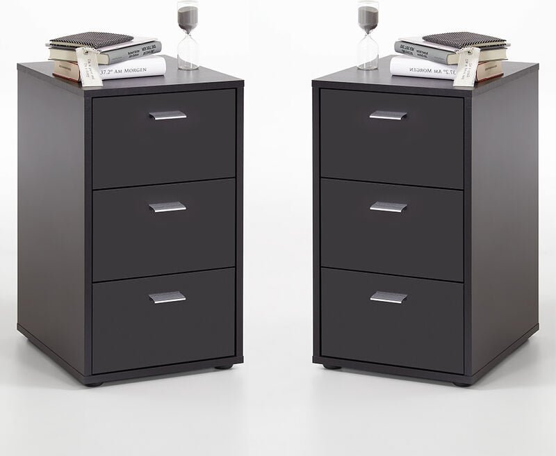 Nachttisch mit 3 Schubladen, 2er Set, in schwarz, VUKA-10, für Boxspringbetten geeignet, b/h/t ca. 35/62,4/39,9 cm