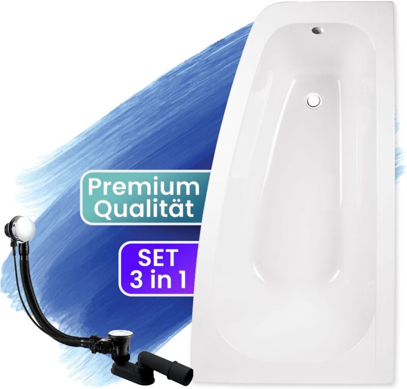 Thumbnail - Badland - Badewanne Eckbadewanne 150x80 Rechts, Ablaufgarnitur & Füßen gratis - Komplettset 3in1 Original Acryl Wanne Pr...