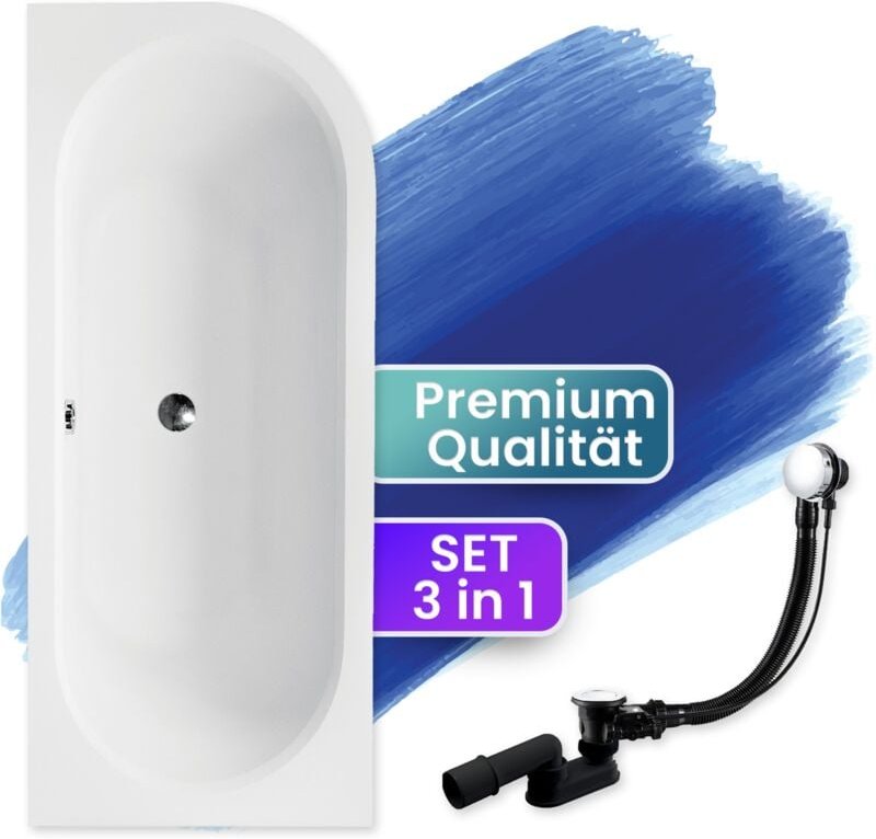 Badland - Badewanne Eckbadewanne 180x80 Links, Ablaufgarnitur & Füßen gratis - Komplettset 3in1 Original Acryl Wanne Pre...