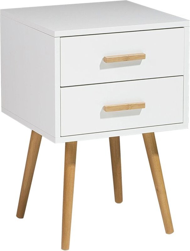 Beliani - Nachttisch Weiß mdf Platte Gummibaumholz 61 x 40 x 40 cm Modern Stilvoll 2 Schubladen Schlafzimmer