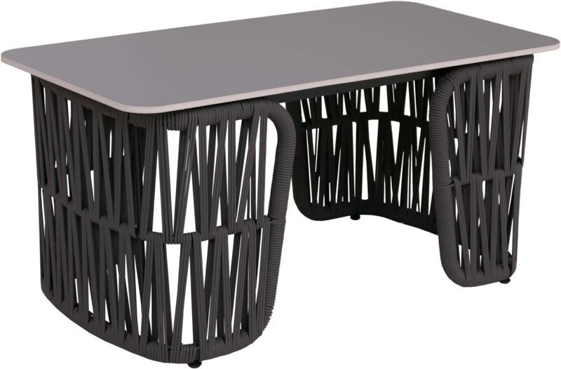 Loungetisch HHG-224, Gartentisch Balkontisch Outdoor, Seilgeflecht Rope Sinterstein 43x90x45cm anthrazit, Platte grau