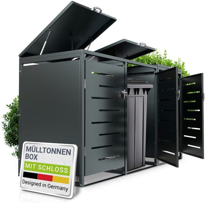 Thumbnail - Juskys Mülltonnenbox Arel - Metall Gartenbox für 120l Mülltonnen - Aufbewahrungsbox abschließbar - Unterstand mit Dach &...