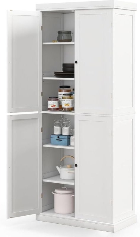 COSTWAY Hochschrank Badezimmerschrank, Vorratsschrank mit 4 Türen & 6 Fächern, Küchenschrank mit 2 verstellbaren Regalbö...