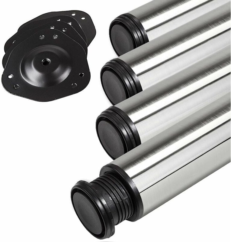 4 Stück Tischbeine Höhe 870 mm ø 76 / 80 mm echt Edelstahl gebürstet belastbar bis 300 kg (75 kg pro Stück), Möbelbeine ...