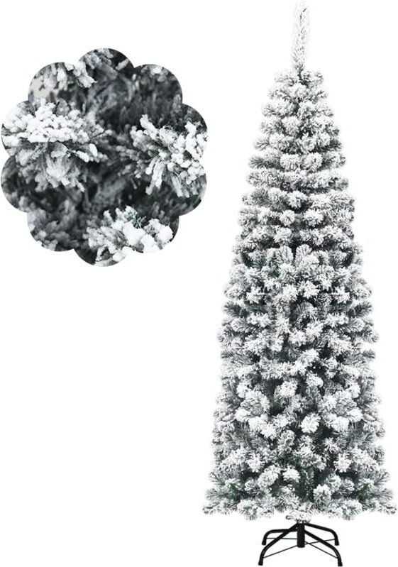 180 Bleistift Weihnachtsbaum mit Schnee, künstlicher Tannenbaum mit Metallstaender, 500 Zweige pvc Nadeln, Kunstbaum Wei...