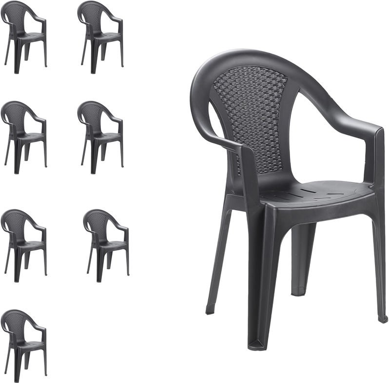 8 Stück Stapelstuhl Ischia Rattan-Optik Anthrazit-MISC128AN-8