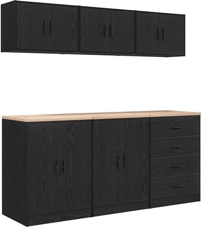 Garagenschränke 6 Stk. Schwarz Holzwerkstoff Vidaxl