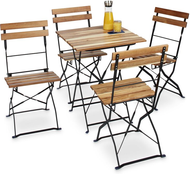 Relaxdays Gartenstuhl 4er Set, klappbar, Metall, Naturholz, ohne Armlehnen, H x B x T: 84 x 42 x 44 cm, naturfarben