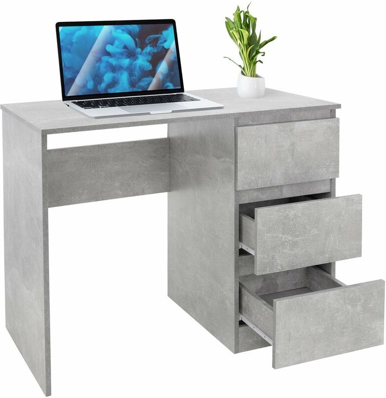 Ml-design - Schreibtisch mit 3 Schubladen, 90x76x50 cm, Grau in Beton-Optik, viel Stauraum, modern, Arbeitstisch Bürotis...