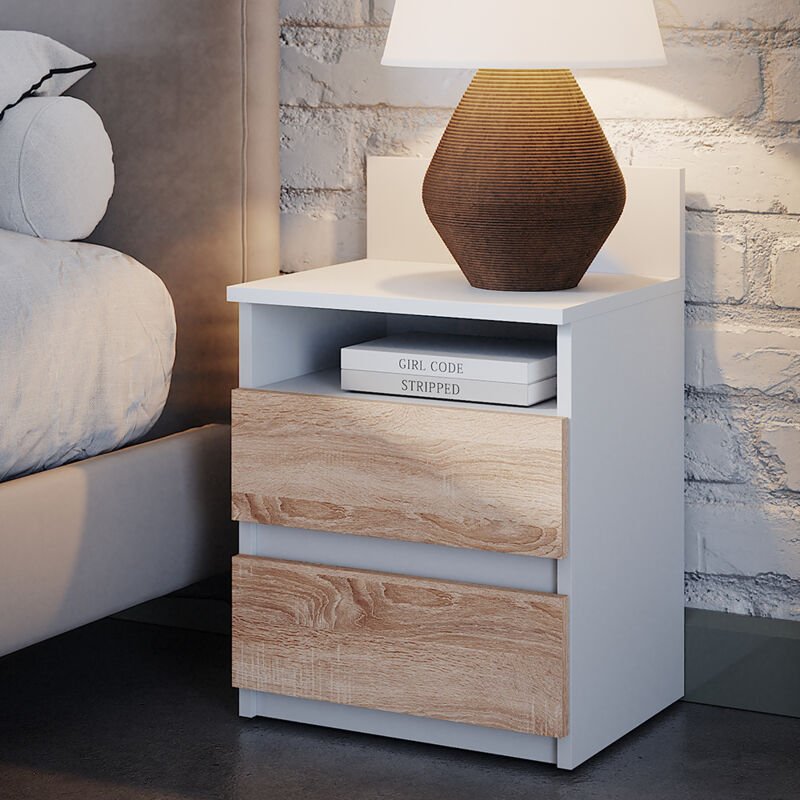 Thumbnail - Vicco - Nachttisch Monty, Weiß/Sonoma, 32.3 x 59.1 cm 2er Set