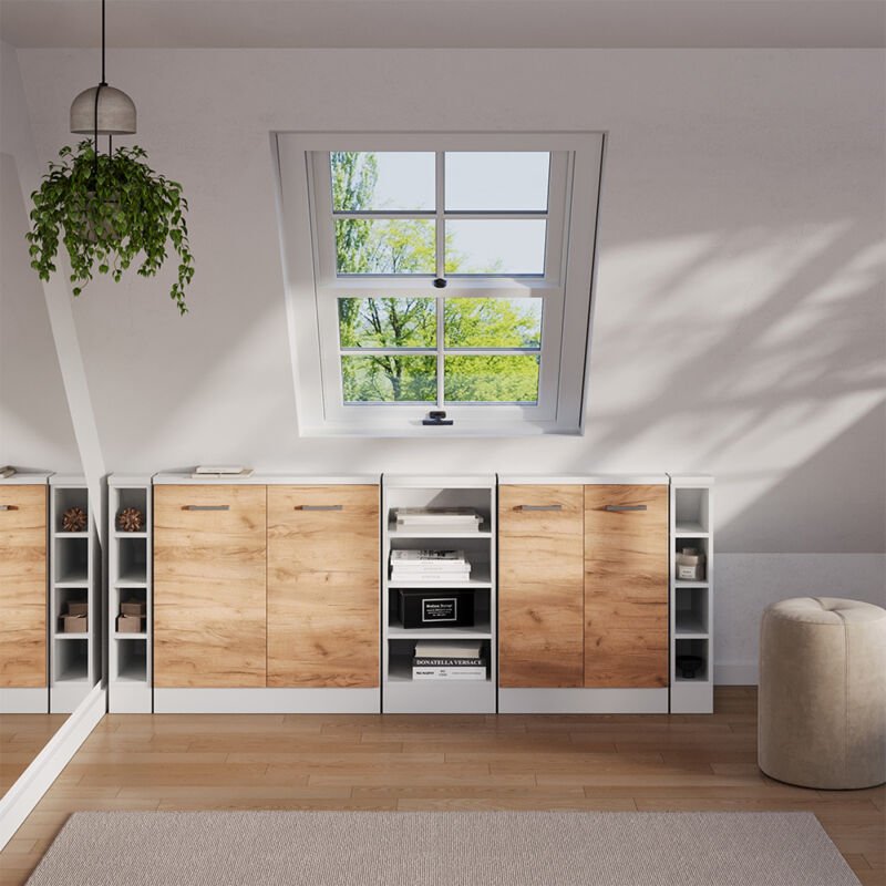 Thumbnail - Dachschrägenschrank Rion, Weiß/Goldkraft Eiche, 5er Set, Vicco