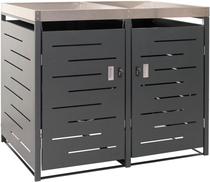 Thumbnail - 2er-Mülltonnenverkleidung HHG 377, Mülltonnenbox, Pflanzkasten Edelstahl-Metall-Kombi 54kg 125x134x84cm erweiterbar