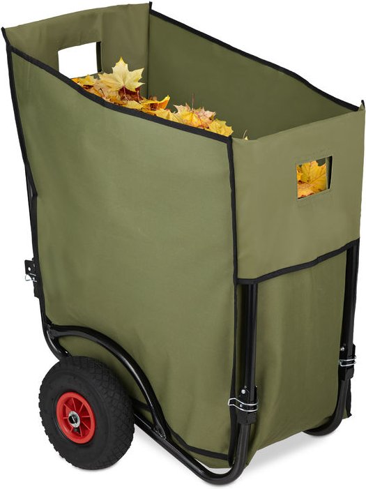 Laubwagen, großer Gartentrolley, klappbare Laubkarre für den Garten, 2 Luftreifen, Laubsack 160 Liter, grün - Relaxdays