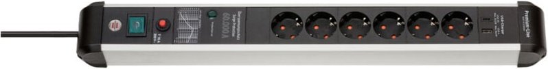 Berspannungsschutz-Steckdosenleiste Premium-Protect-Line 60.000A mit Power Delivery USB-Ladefunktion 6-fach 3m H05VV-F 3...