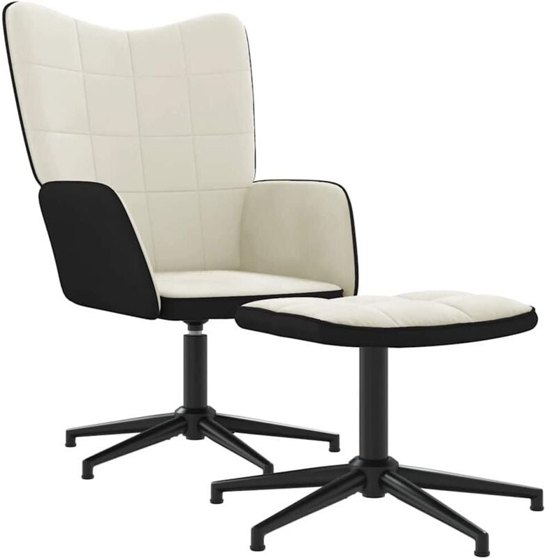Relaxsessel mit Hocker Cremeweiß Samt und PVC vidaXL