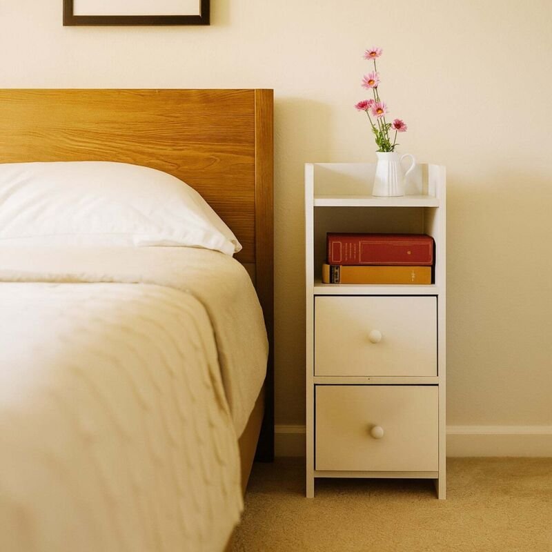 Weier schmaler nachttisch mit 2 schubladen