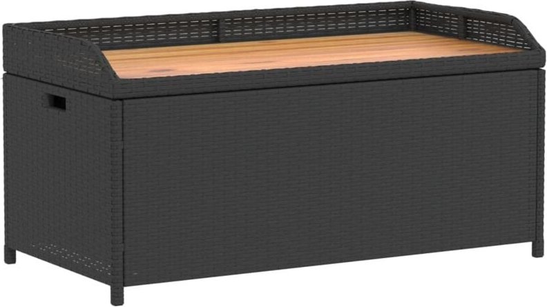 Bank mit Stauraum Schwarz 100x50x52 cm Poly Rattan Akazienholz - Vidaxl