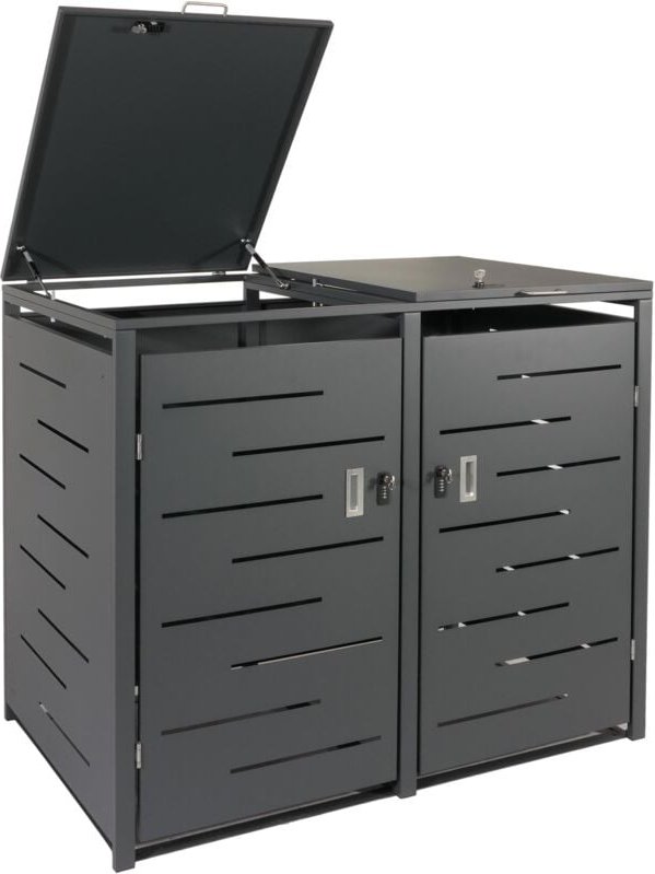 2er-Mülltonnenverkleidung HHG-805, Mülltonnenbox Mülltonnenabdeckung, erweiterbar 117x131x80cm anthrazit, Stahl 54kg
