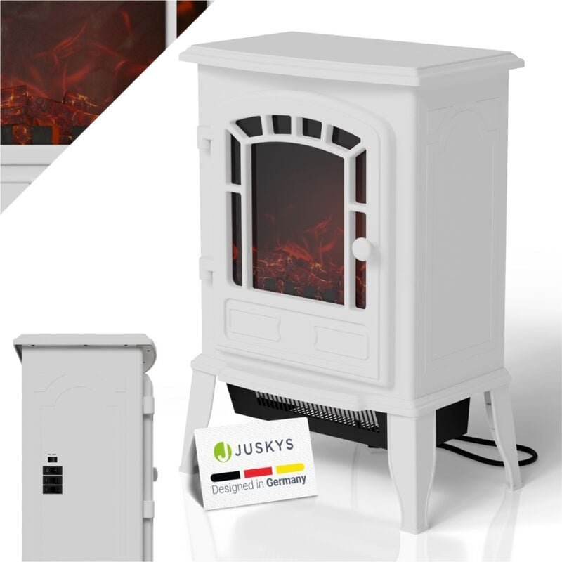 Juskys Elektrokamin 2000 W – Weiß, elektrischer Standkamin, Flammeneffekt & Heizfunktion, 2 Heizstufen & Thermostat mit ...