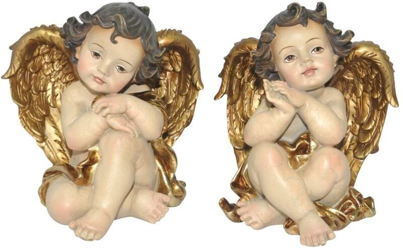 Weihnachtsfigur Engel 2U Goldenes Kunstharz 14,5x13x11cm Weihnachtsdekoration